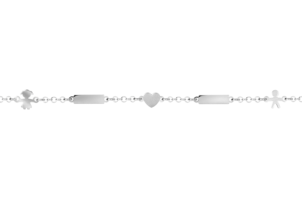 Pulsera plata 925 placa 3x10mm con niños y corazon