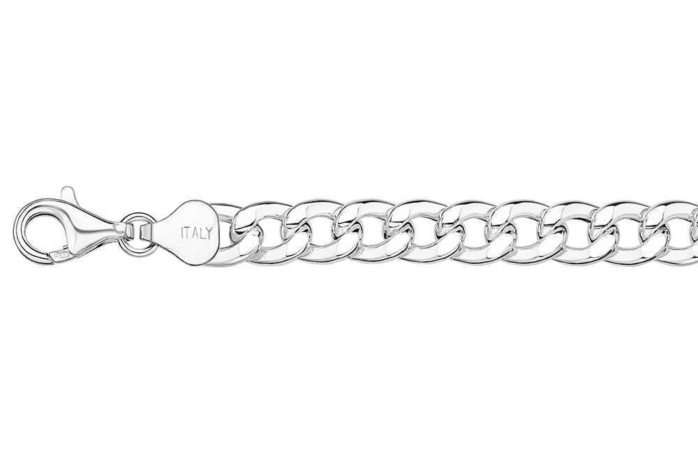 [1423801800PL] Sterling silver 7.5mm hollow flat curb chain 180 bracelet (Sterling silver)
