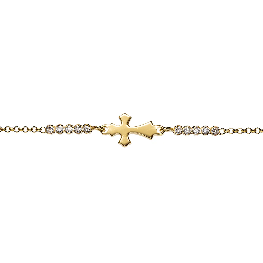 [14304P162ZBL] Silver 925 gothic cross cz bra 16+5cm rhodium (White, Gold plated)
