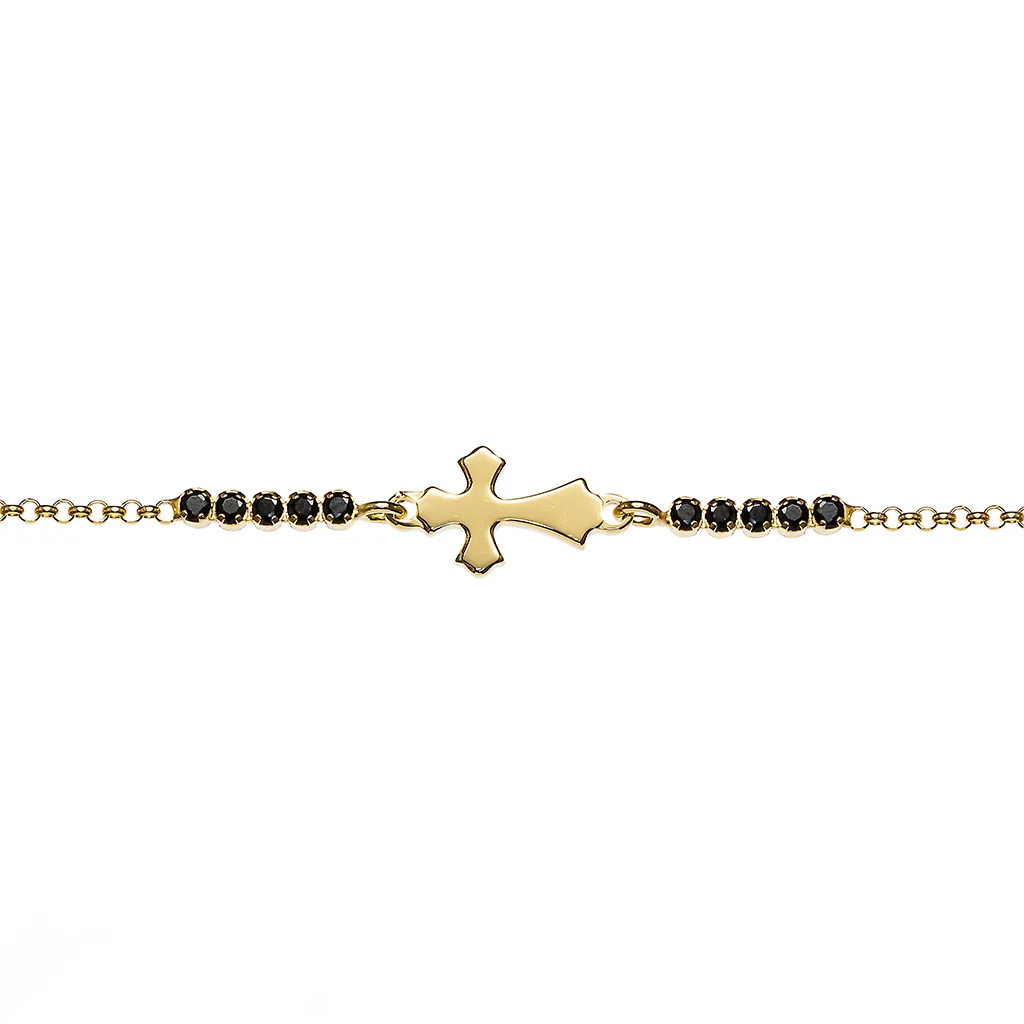 Pulsera plata 925 cruz gótica con circonitas