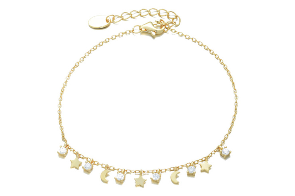 Pulsera plata 925 con mini charm luna, estrella zirconita