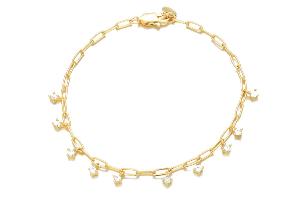 Pulsera plata 925 eslabón alargado de hilo redondo con zirconita