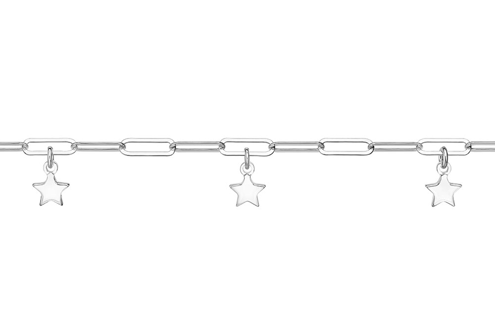 Sterling silver rectangular rolo link bracelet with star charm
