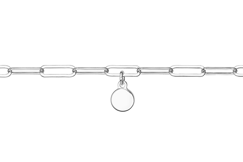 [14779B0016E300PL] Pulsera plata rolo eslabón rectangular c/placa redonda 7mm (Plata)