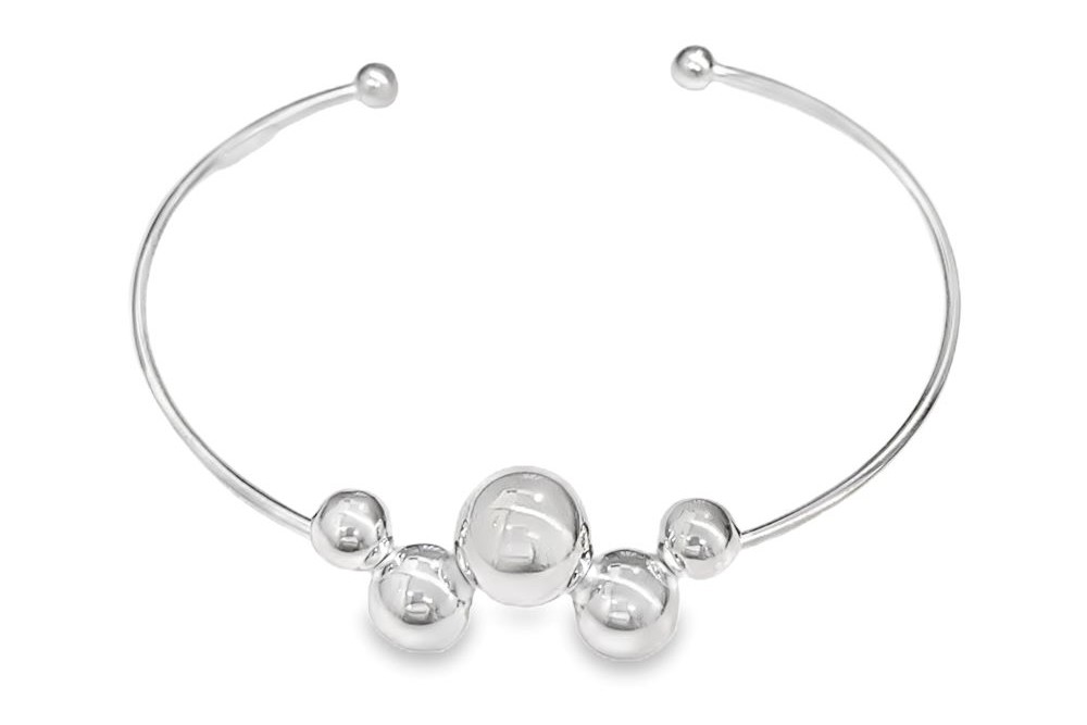 Sterling silver beaded bangle bracelet
