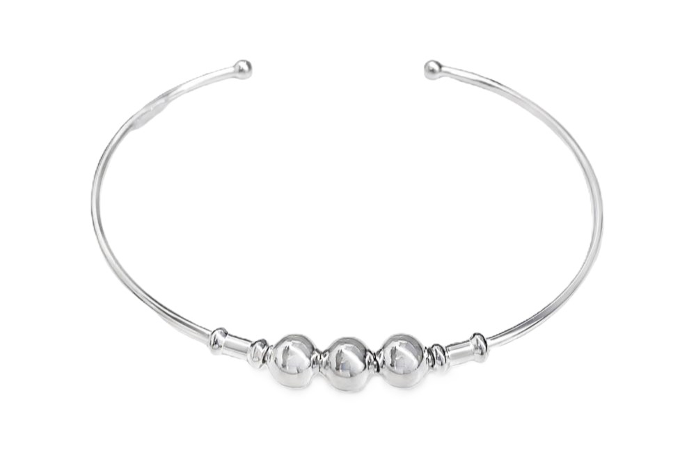 Sterling silver beaded bangle bracelet