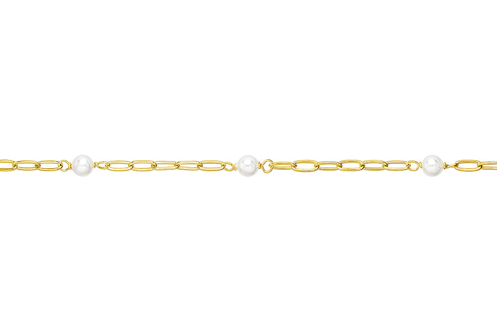 Sterling silver rectangular rolo link bracelet with pearl