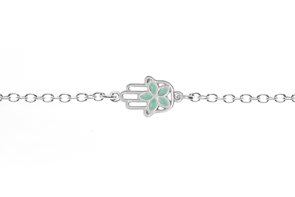 Pulsera plata 925 mano de fatima con flor