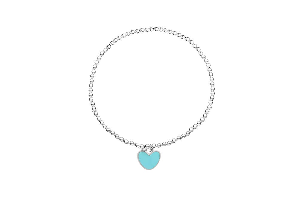 Pulsera plata 925 elastica bolas placa corazon
