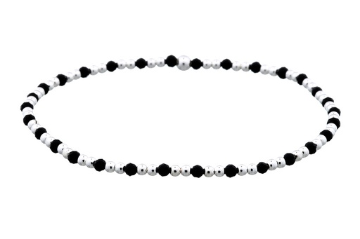 [15547BRONPL] Pulsera plata 925 elástica bolitas intercaladas con piedras semipreciosas (Plata, Negro)