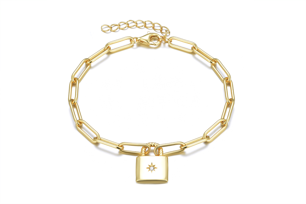Pulsera plata 925 candado 13x10mm con rosa de los vientos zirconita