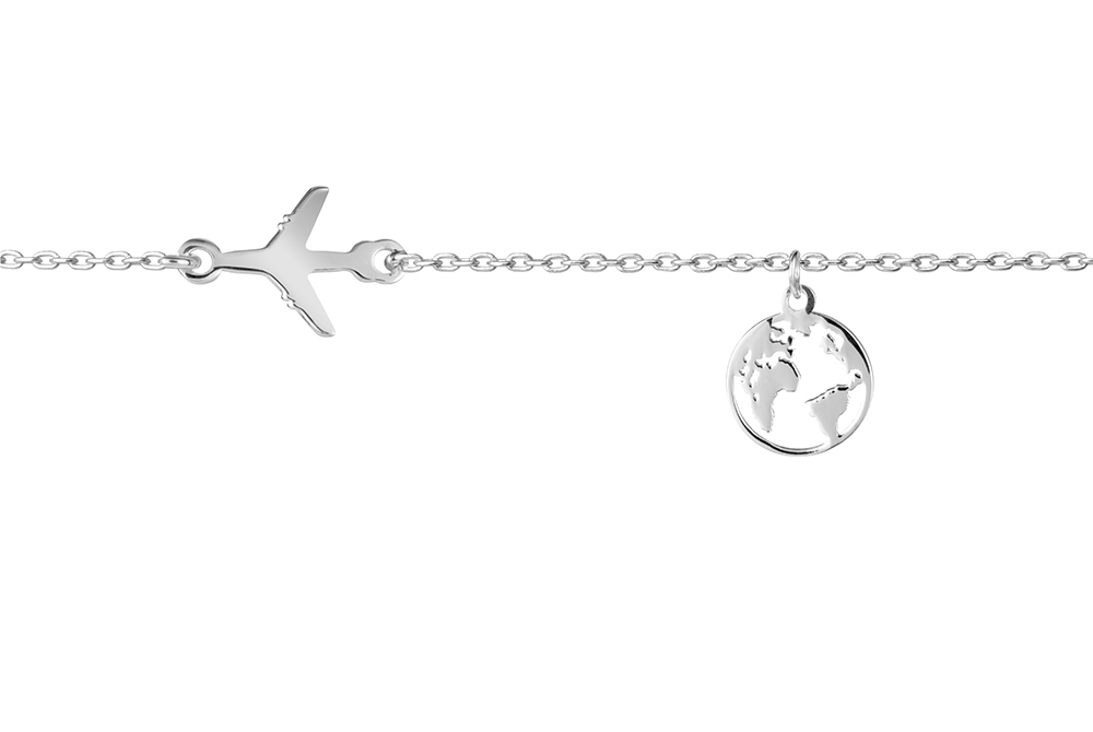 Sterling silver airplane & world bracelet