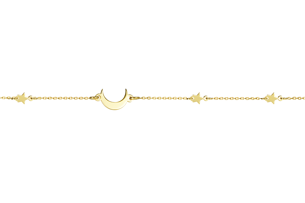 [15809B16E3DO] Pulsera plata 925 tres estrellas y una luna (Oro)