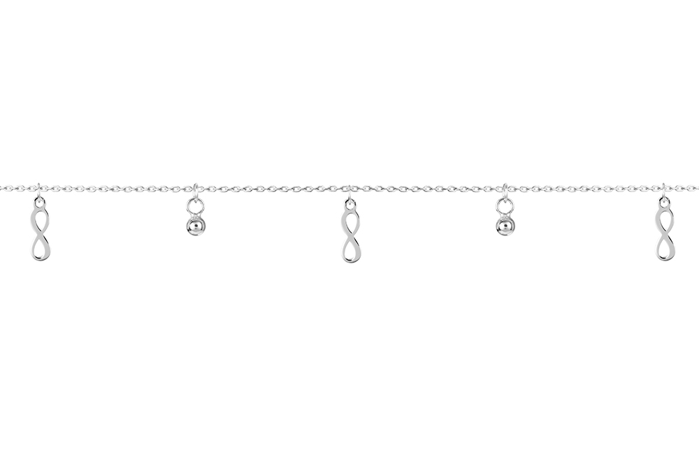Pulsera plata 925 infinito 10x3mm y bolitas 3mm