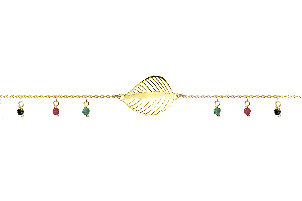 Pulsera plata 925 hoja con mix piedras