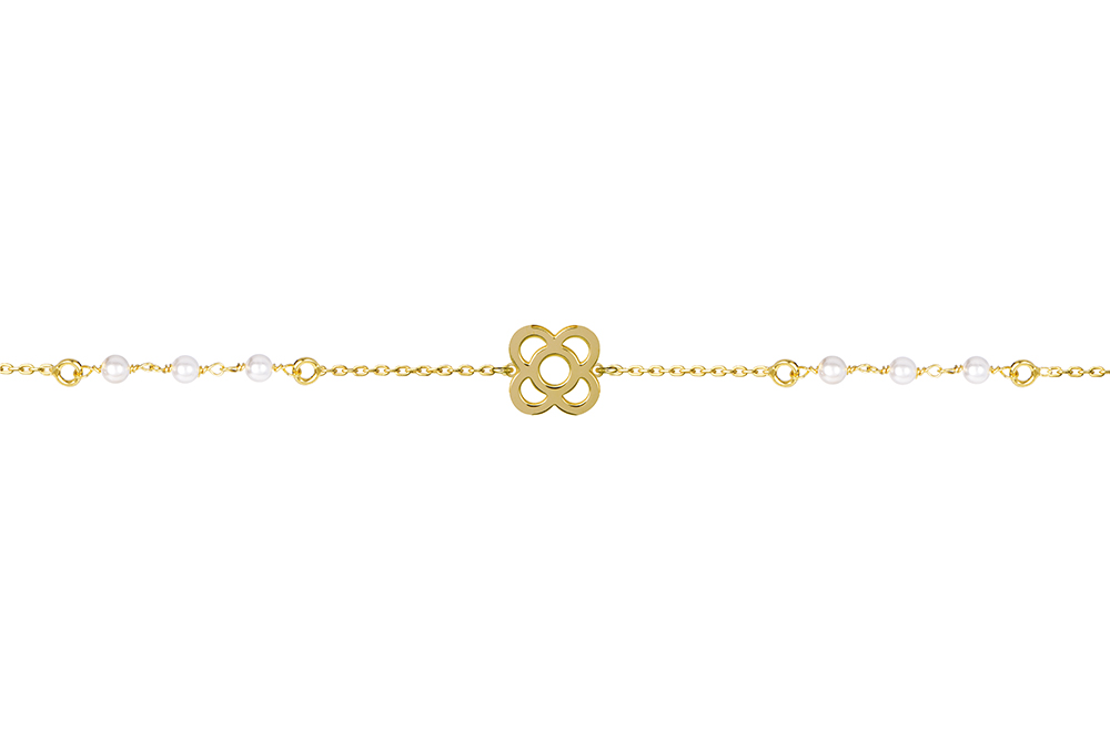 [15883B16E3PBLDO] Pulsera plata 925 flor de barcelona con seis perlas (Oro)