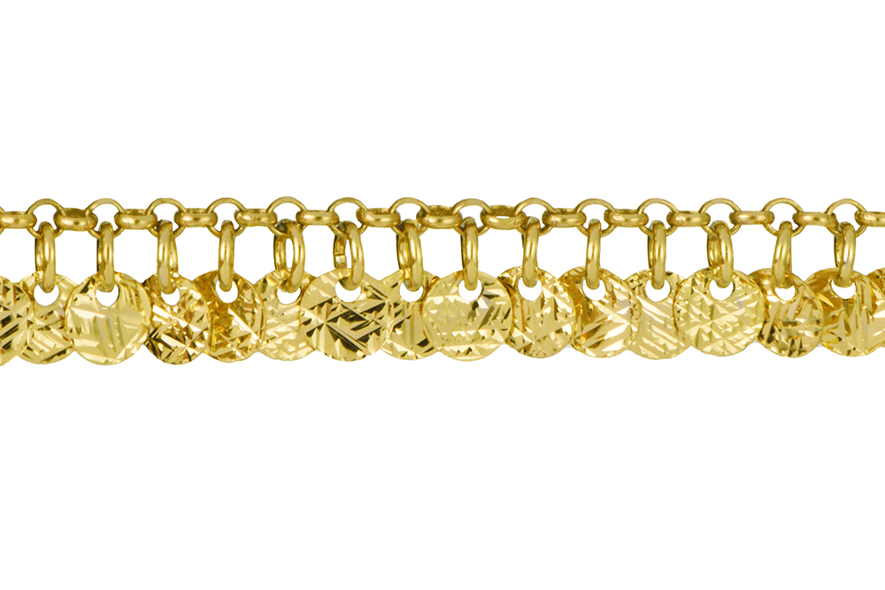 [15934B16E3DCDO] Sterling silver diamond cut multiplate bracelet (Gold plated)