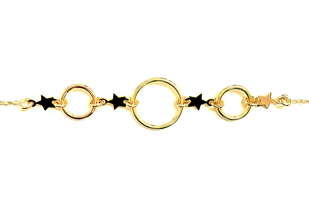 [15988B16E3DO] Pulsera plata 925 tres circulos tres estrellas (Oro)