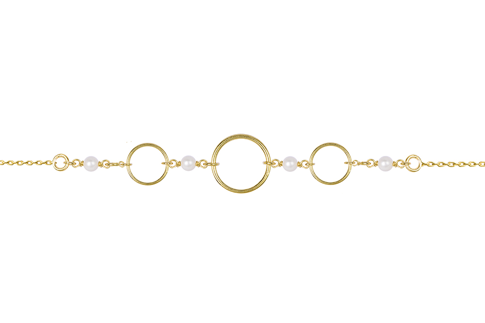 [15994B16E3PBLDO] Sterling silver circles & pearls bracelet (Gold plated)