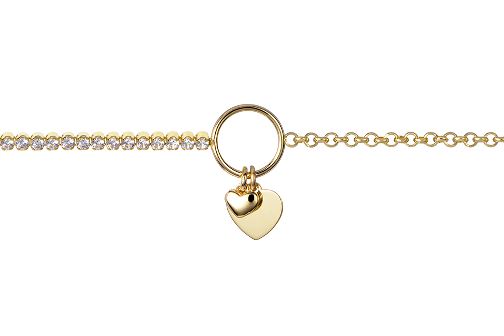 Pulsera plata 925 riviere anilla 10mm con dos corazones