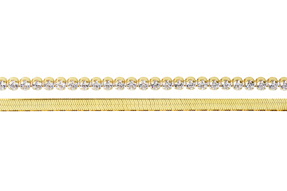[16026B16E3ZBLDO] Pulsera plata 925 doble riviere y snake plana (Oro)