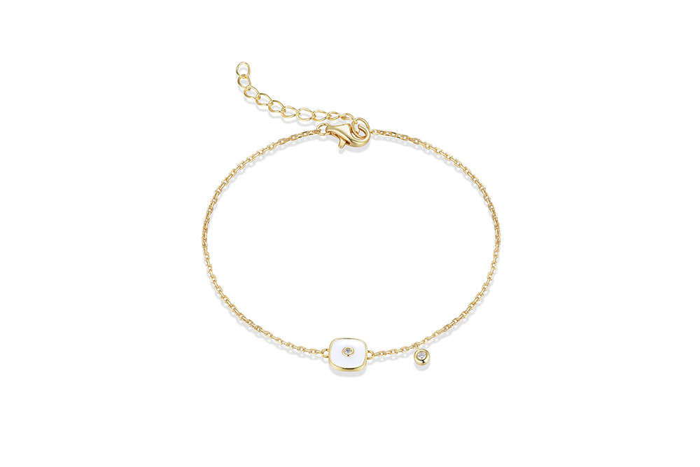 Pulsera plata 925 cuadrado esmalte con zirconita blanca 3mm