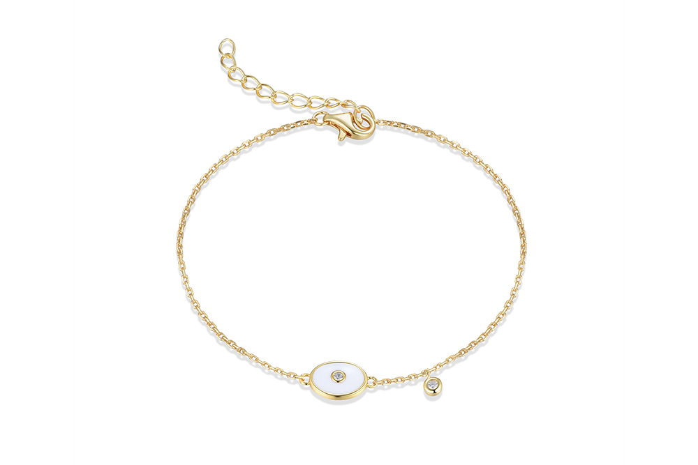 Pulsera plata 925 ovalo esmalte con zirconita blanca 3mm