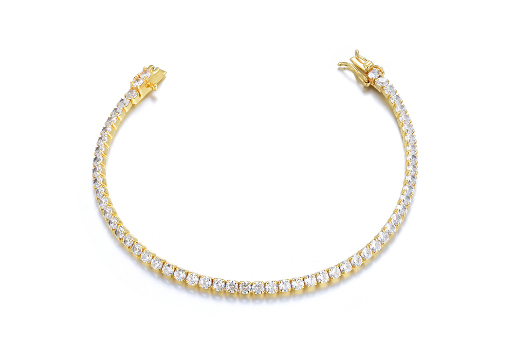 [16480B1700ZBLDO] Pulsera plata 925 riviere 3mm (17CM, Blanca, Oro)