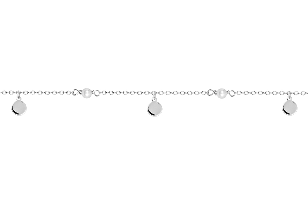 Pulsera plata 925 mini placa 5mm y perla 4mm