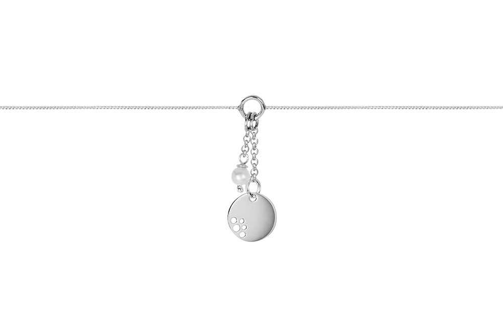 Sterling silver chain with pearl & tag bracelet