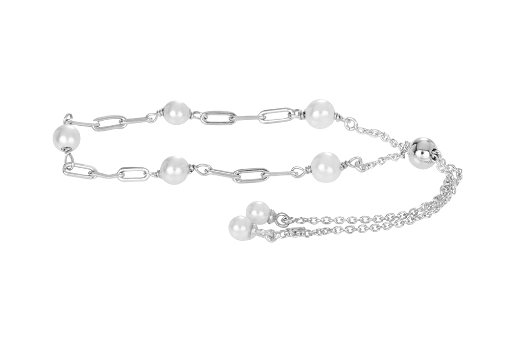 [16694BPBLPL] Pulsera plata 925 cadena eslabones intercaladas con perlas (Plata)