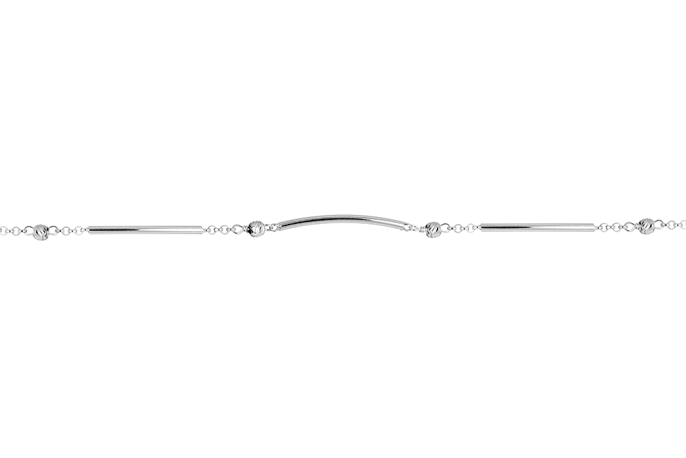 Sterling silver curve tube & 3mm bead bracelet