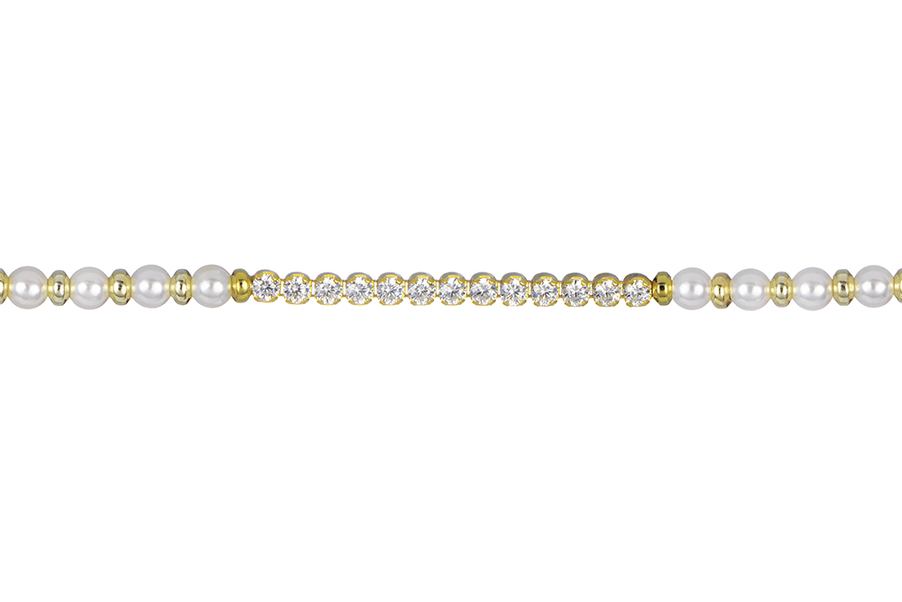 [16875B16E3PBLDO] Pulsera plata 925 perlas con zirconita blanca (Oro)