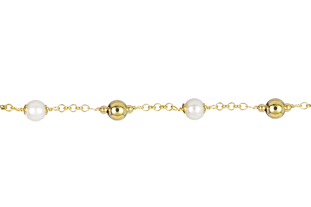 [16877B16E3PBLDO] Sterling silver pearls & beads bracelet (Gold plated)