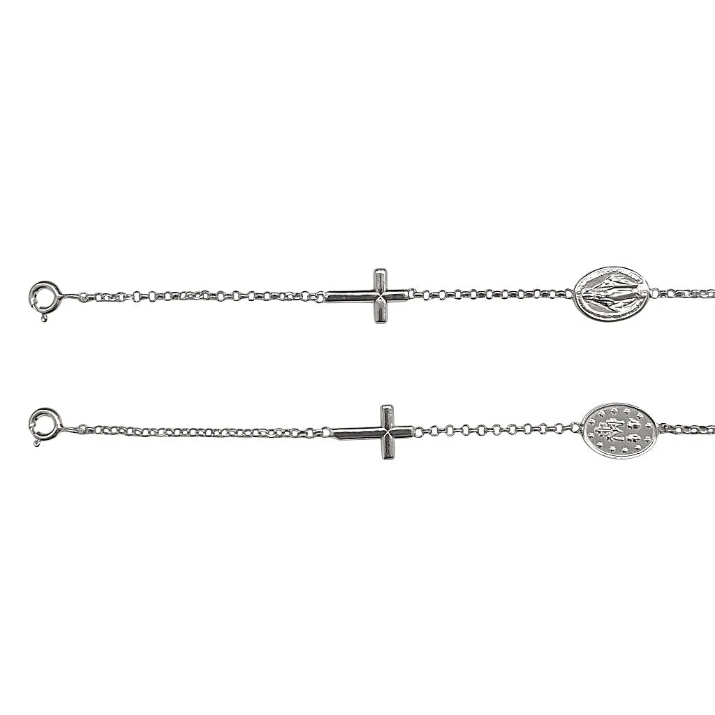 Pulsera plata 925 cruz 8x14mm y virgen 8x15mm