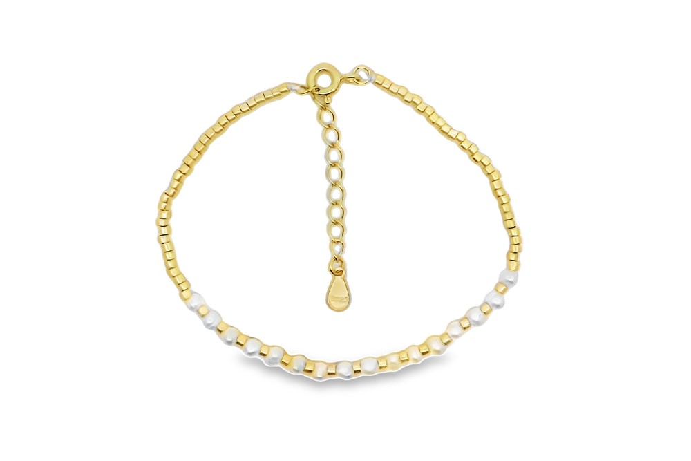 [17260B15E3PBLDO] Sterling silver mijuki & semiprecious stones bracelet (Pearl, White)