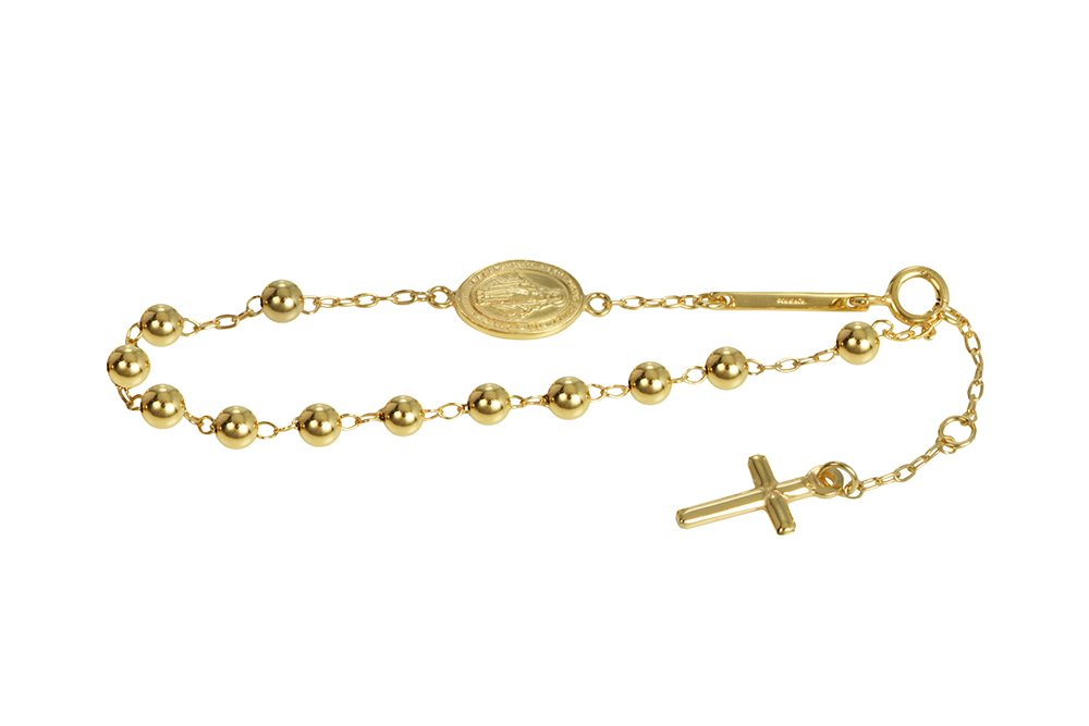 Pulsera plata 925 rosario bola 4mm cruz 15x8mm virgen 16x8mm