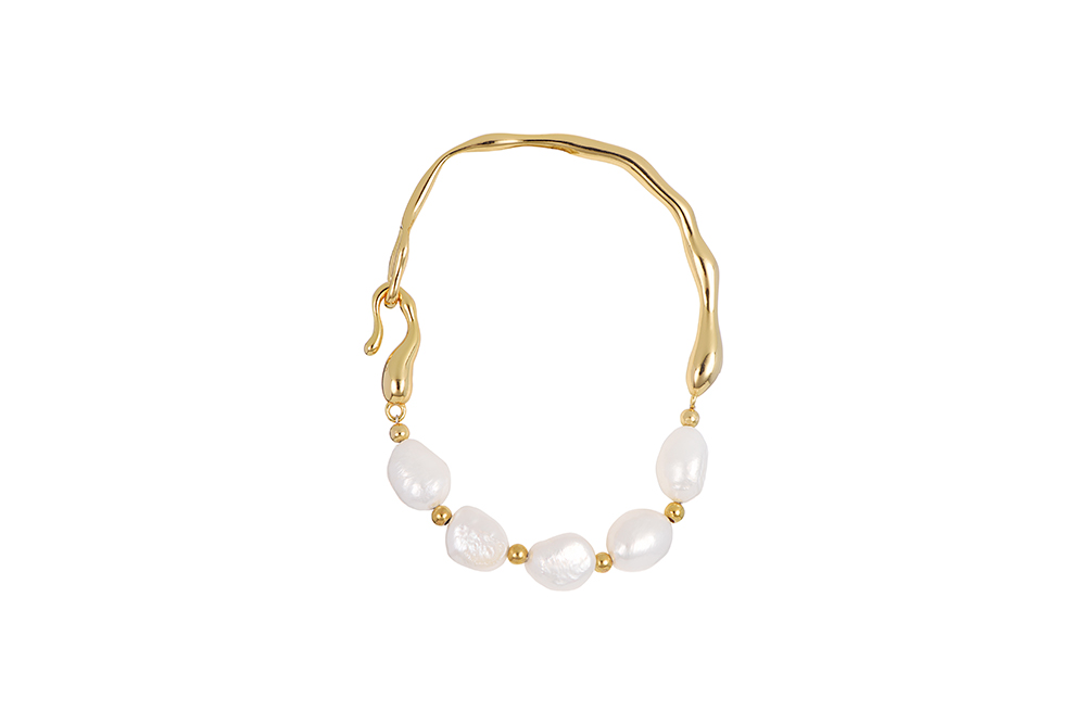 [17375BPBLDO] Pulsera semi rigida plata 925 cinco perla cultivada 7-8.5mm (Oro)