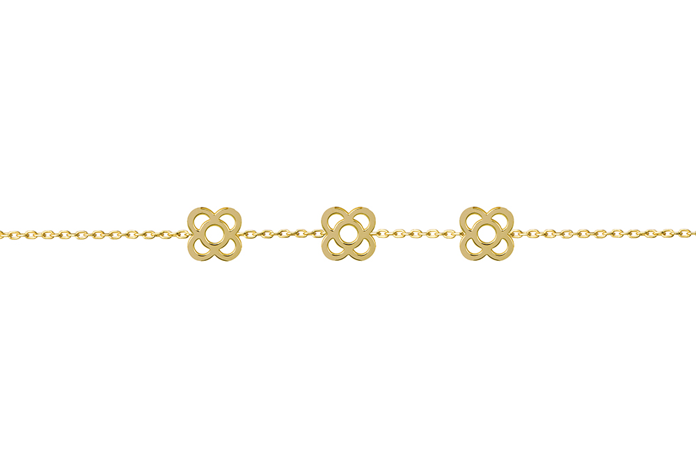 [17390B15E3DO] Pulsera plata 925 tres flor de barcelona 6x6mm (Oro)
