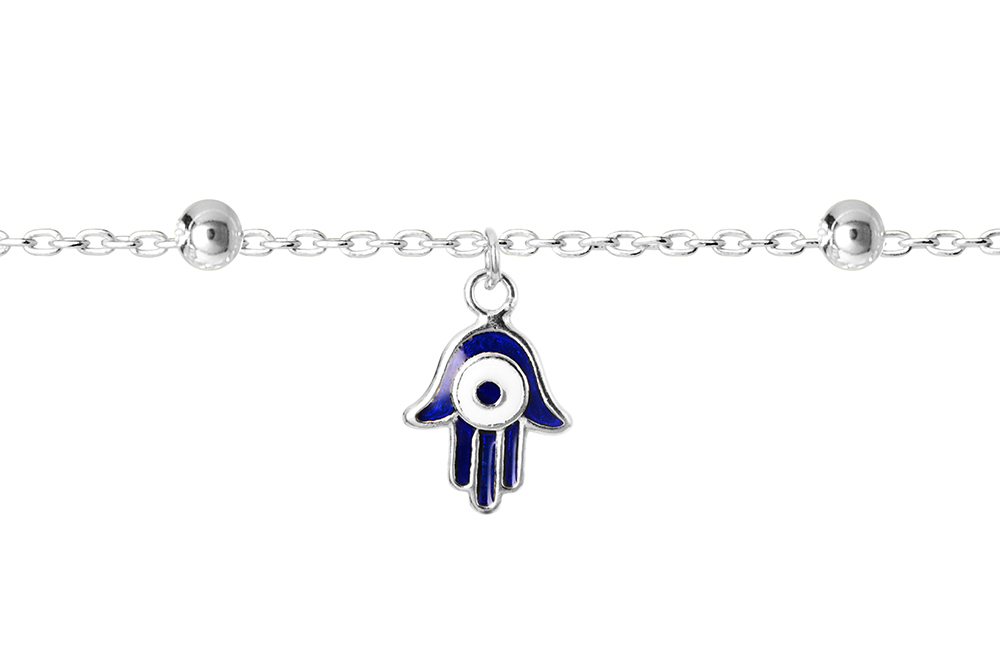 [17401B15A2EMXPL] Sterling silver hand of fatima & turkish eye enamel bracelet (Sterling silver)