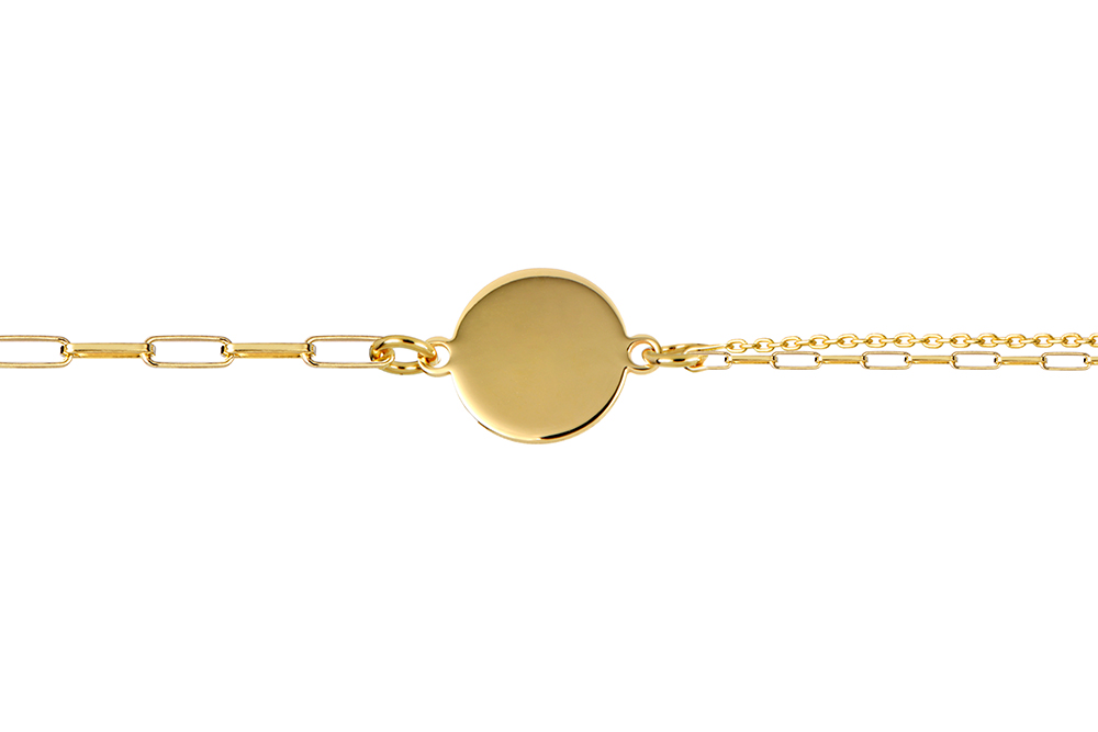 Pulsera plata 925 placa redonda 9mm con cadena eslabones y bola