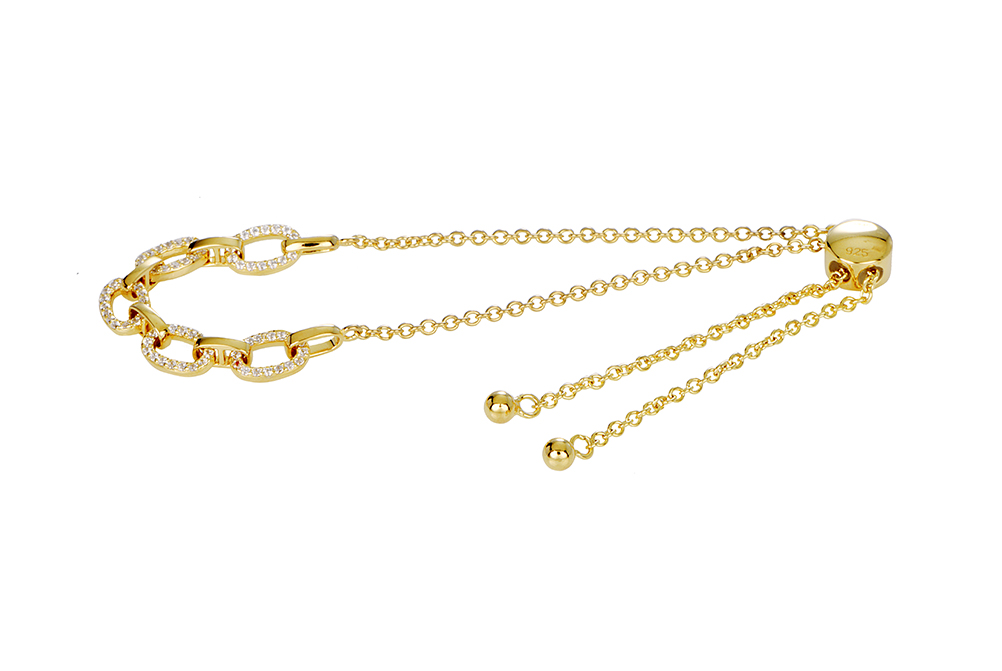 Sterling silver link chain zirconia bracelet