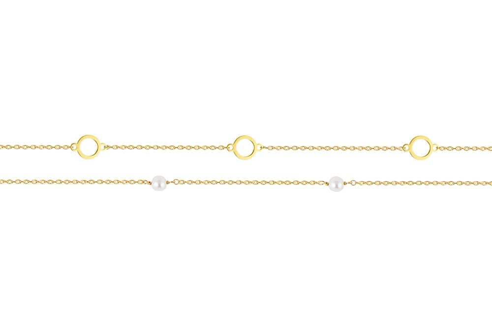 Sterling silver bracelet with 7mm circle and 5mm pearl, double chain