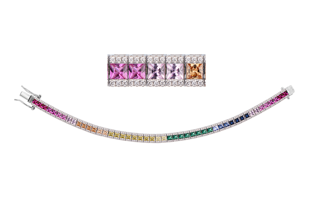 [17908B1700ZRWRD] Sterling silver riviere bracelet with square zirconia and white zirconia on the sides (17CM)