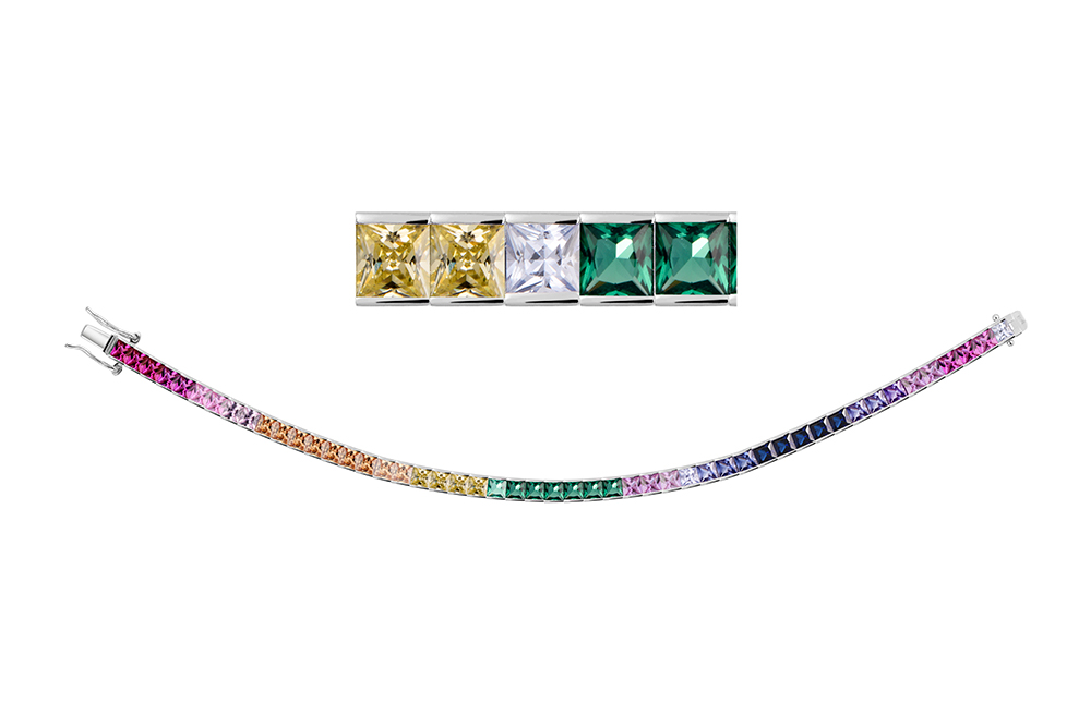 Sterling silver riviere with 3mm square zirconia bracelet