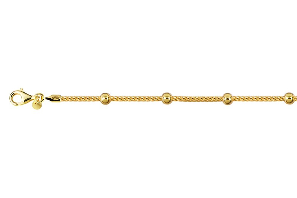[18120B16E3DO] Sterling silver 3mm beads bracelet (Gold plated)