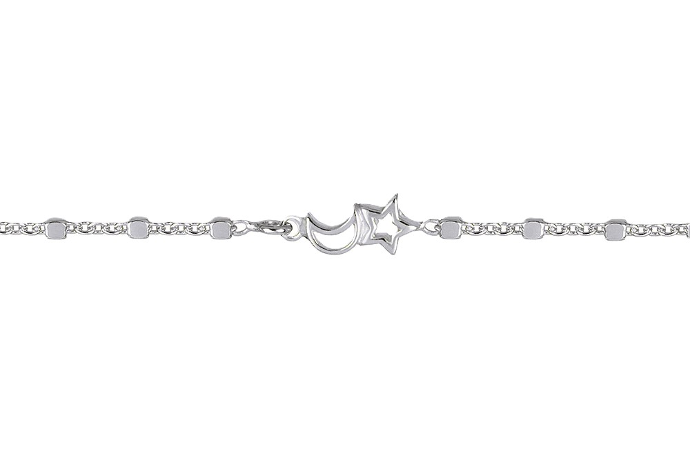 Pulsera plata 925 cadena mini cubo 1.5mm luna y estrella