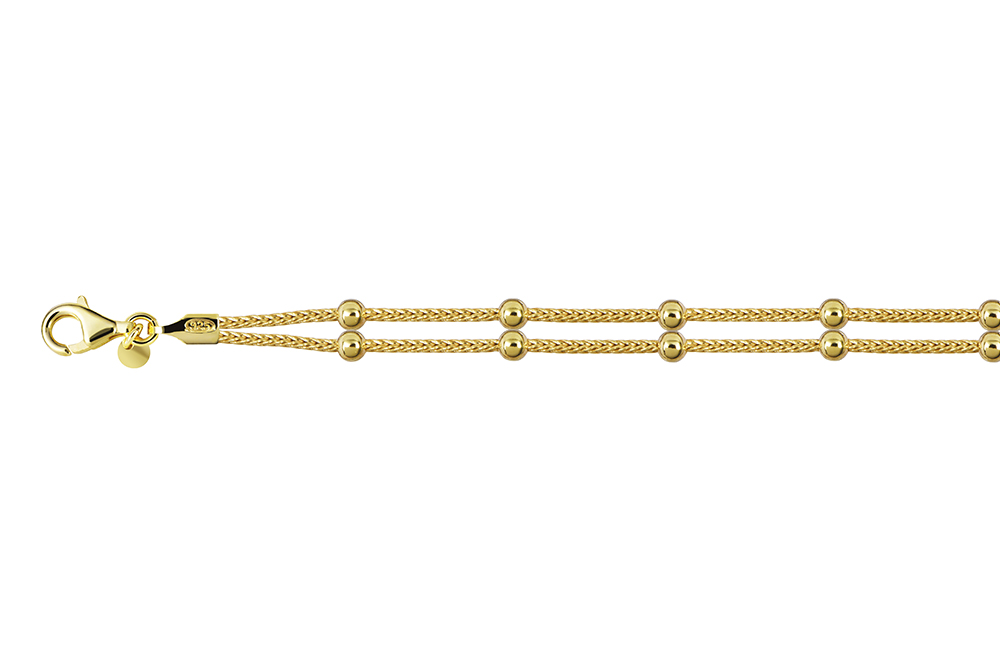 Sterling silver double chain with 3mm beads bracelet