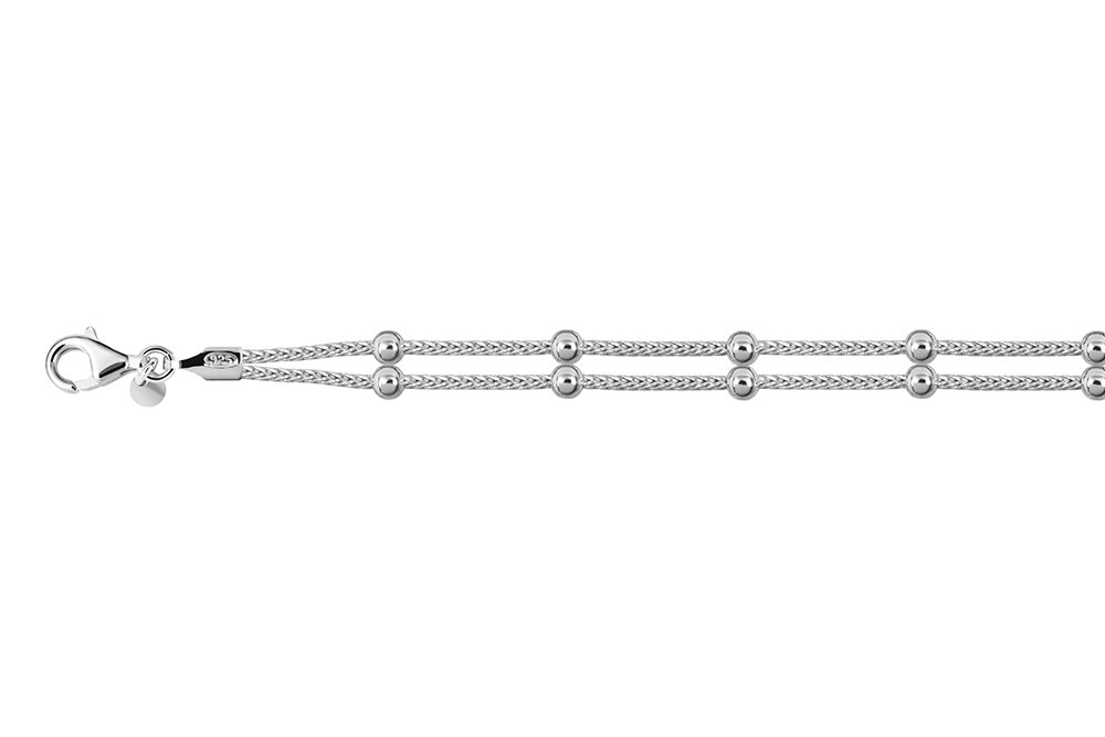 Pulsera plata 925 doble cadena con bolitas 3mm