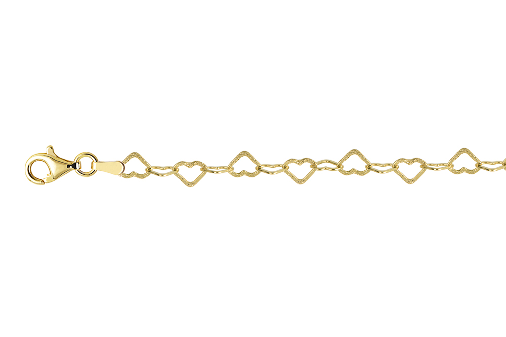 Sterling silver 5x6mm hearts with alternating sandblasted finish anklet